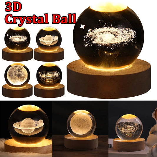 LED Night Light - Galaxy Crystal Ball Table Lamp 3D